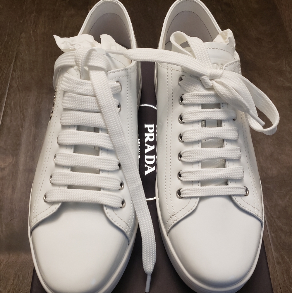 Prada Sport White Patent Leather Sneakers Size 40